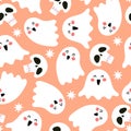 Halloween seamless pattern with cartoon ghost, skull, decoration elements. Colorful vector flat style. holiday theme. hand drawing Royalty Free Stock Photo
